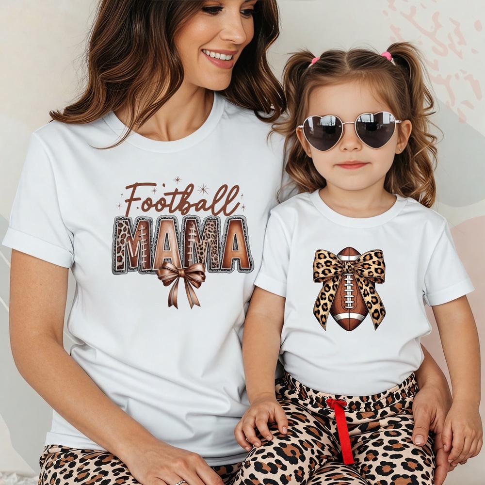🏈 Game Day Football Mama  T-shirt S M L XL Leopard, lace bow New White Handmade